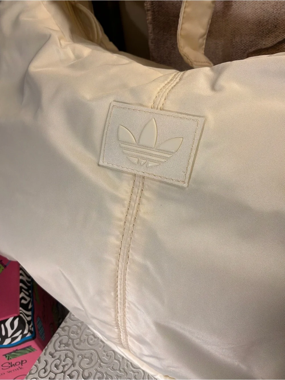 adidas Cream Nylon Crescent Crossbody Bag with Trefoil Logo NWT